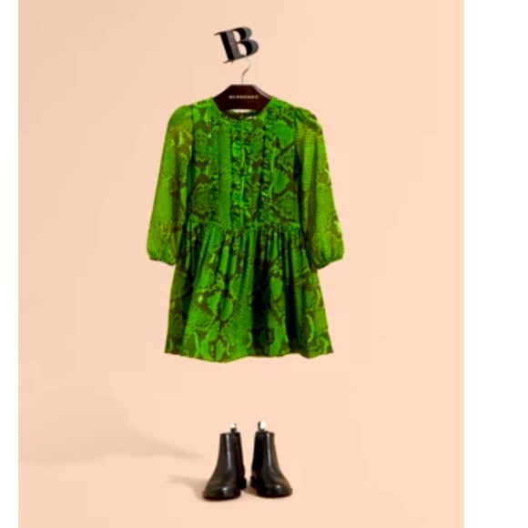Python Print Ruffle-bib Silk Dress12y bright green